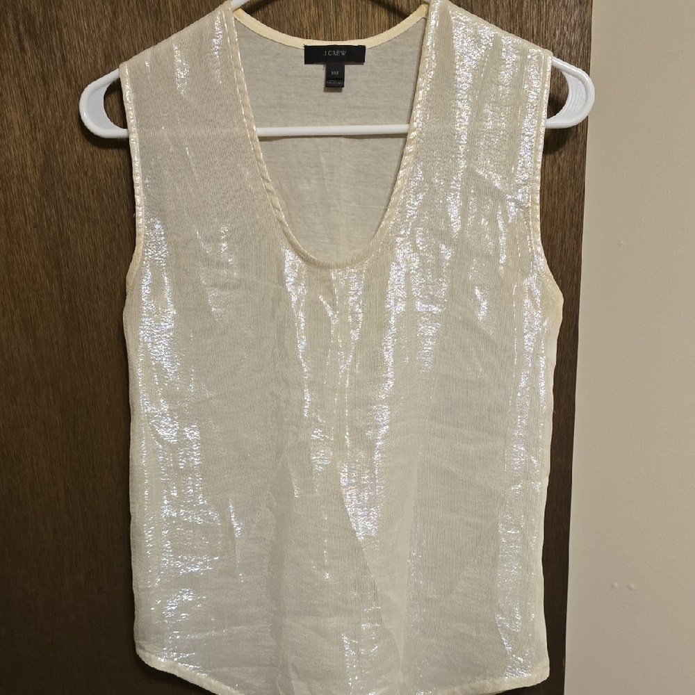 J. Crew Cream Iridescent Scoop Neck Sleeveless Tank